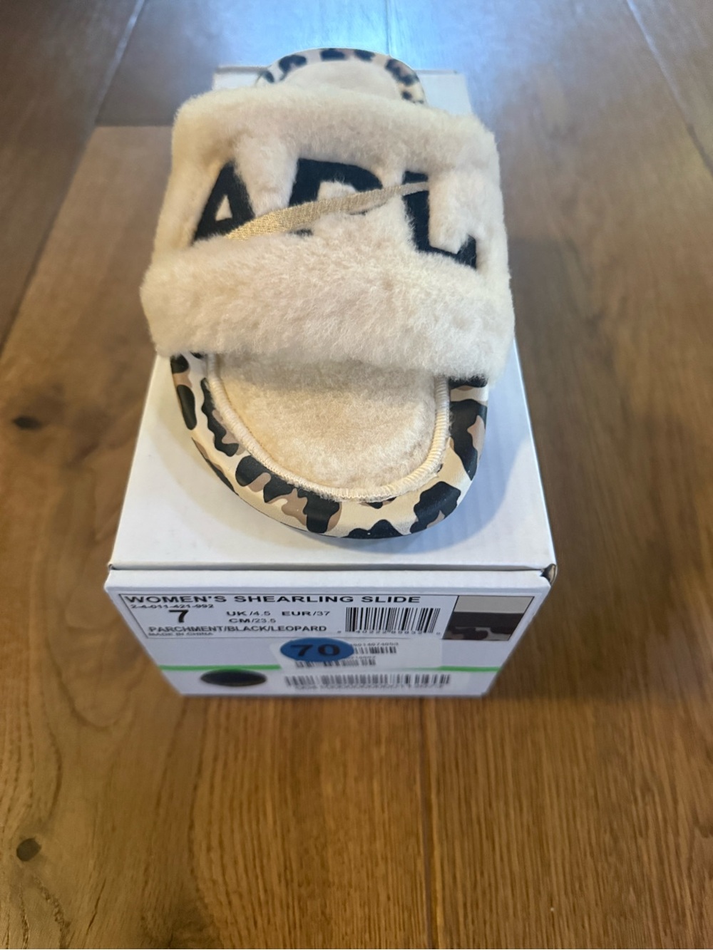APL Cozy Shearling Slide Sandal in Cream with Leopard Trim